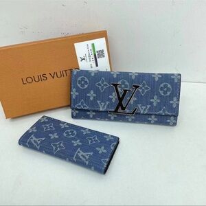 Denim Blue Monogram Wallet Set w/Box